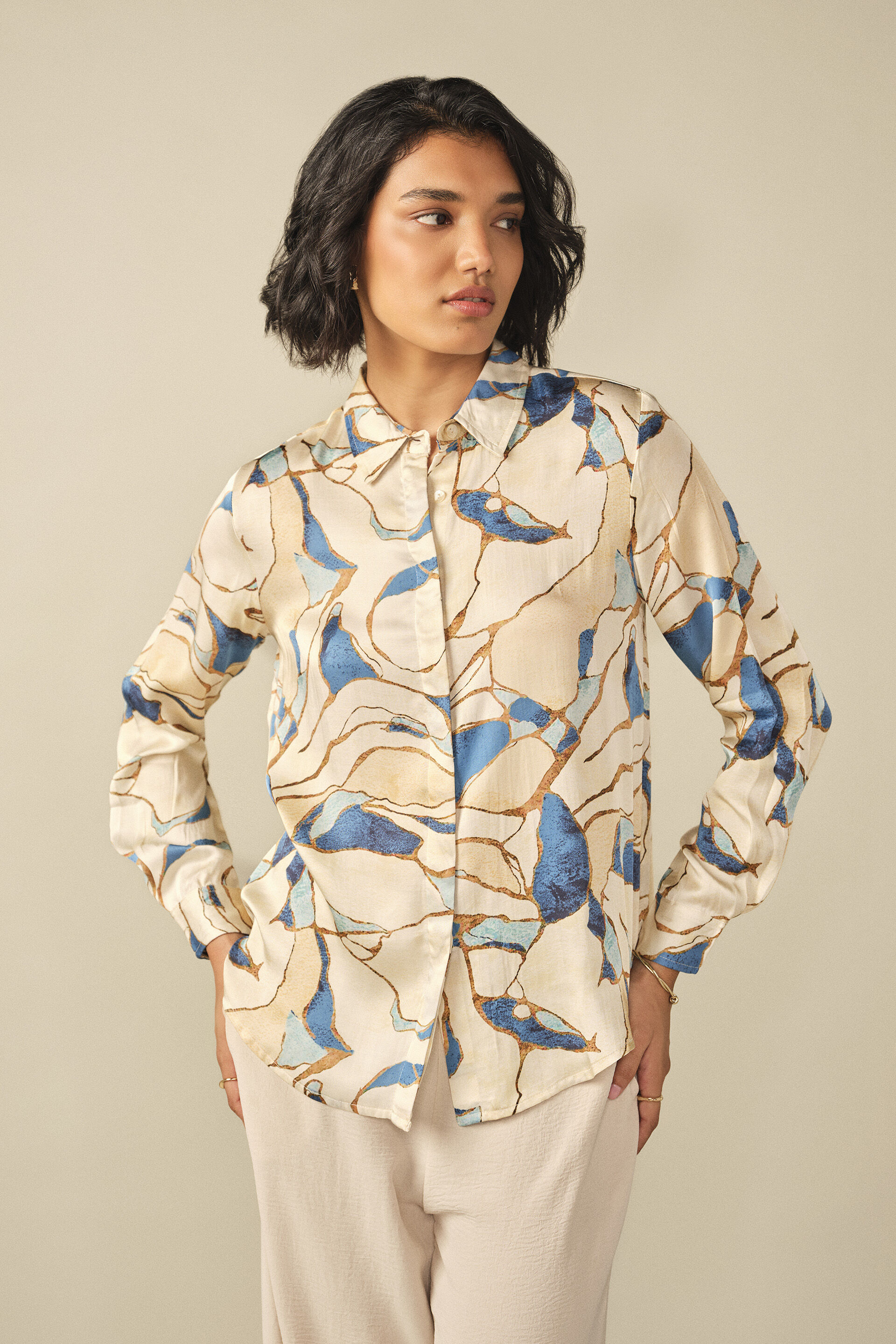 Abstract Print Modal Shirt in Blue